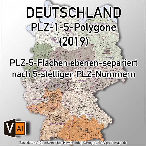 Postleitzahlenkarte Deutschland 5-stellig, PLZ-Karte Deutschland 5-stellig, Karte PLZ Deutschland 5-stellig