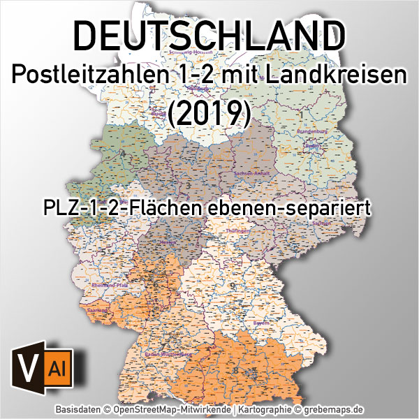 Postleitzahlen-Karte Deutschland 2-stellig, PLZ-Karte 2-stellig für Illustrator, PLZ-Karte 2-stellig Deutschland, download, AI-Datei, ebenen-separiert