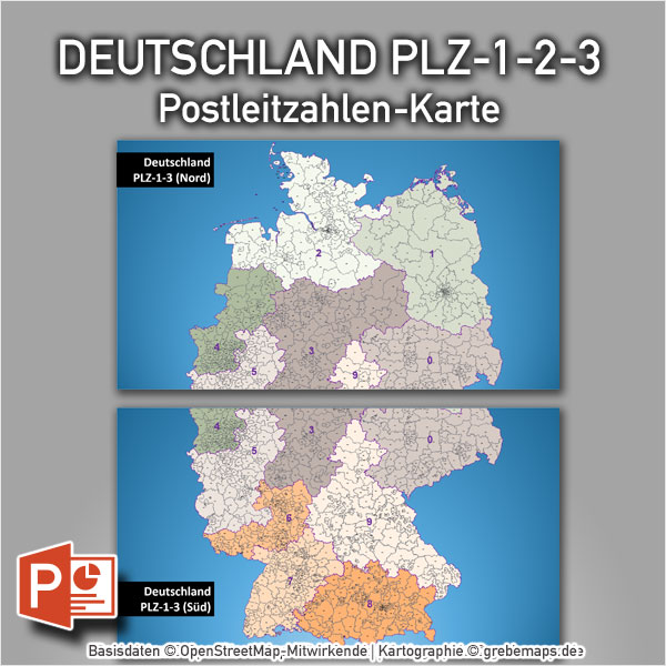 PowerPoint-Karte Deutschland Postleitzahlen PLZ-1-2-3