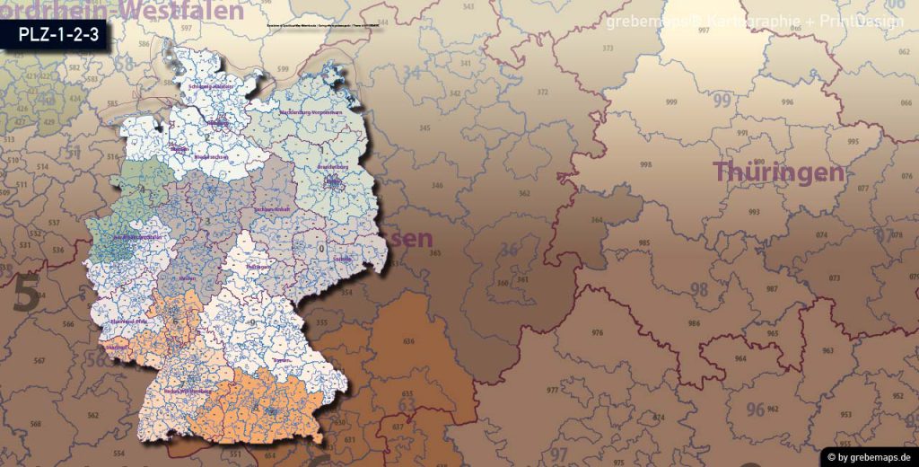 Postleitzahlen-Karte Deutschland - grebemaps® Kartographie Postleitzahlen-Karte Deutschland - grebemaps® Kartographie