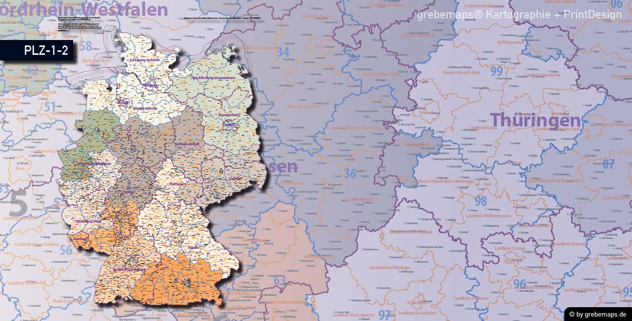 Postleitzahlen Karte Deutschland Grebemaps Kartographie