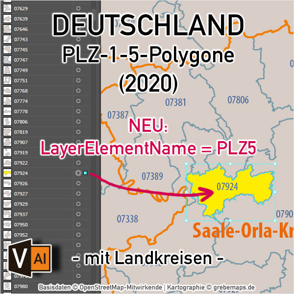 Karte Postleitzahlen Deutschland, Postleitzahlenkarte Deutschland 5-stellig, AI, download, bearbeitbar, Vektorkarte, Vektor, Vektorgrafik