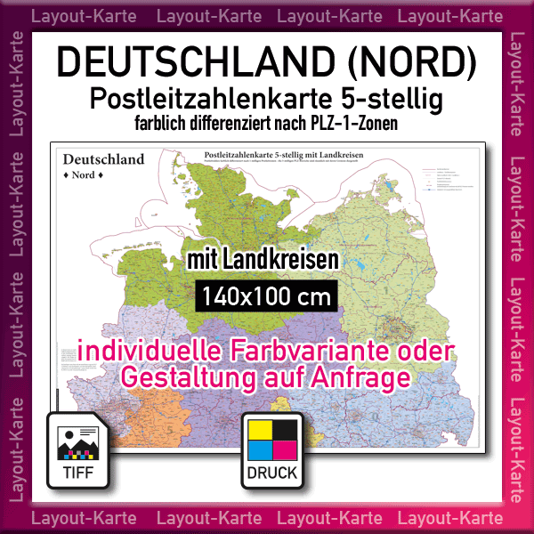 PLZ-Karte Deutschland Postleitzahlenkarte Wandkarte Landkarte Landkreise Bundesländer Autobahnen Städte zum selber Ausdrucken Druck PLZ-Gebiete PLZ-Bereiche